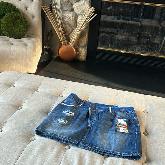 Desigual Dresses & Skirts - NWT Desigual‎ Criss Cross Denim Skirt with Embellishments Size 38